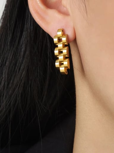 F060 Gold Earrings Titanium Steel Hip Hop Geometric Ring Bracelet and Necklace Set