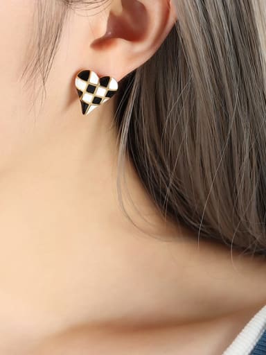 F758 Gold Peach Heart Earrings Titanium Steel Enamel Heart Trend Stud Earring