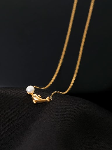 Little Dolphin Pearl Necklace Gold Titanium Steel Imitation Pearl Dolphin Minimalist Necklace