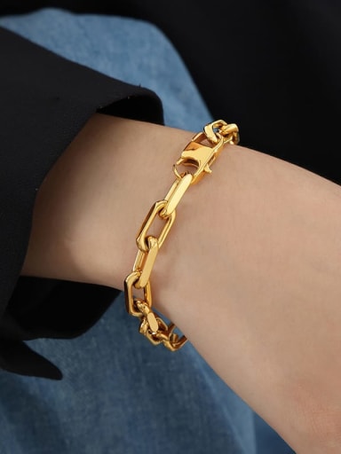E476 Gold Bracelet 19cm Titanium Steel Hip Hop Geometric Chain Bracelet and Necklace Set
