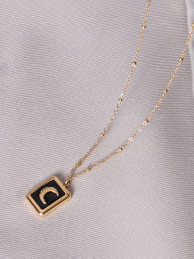 Gold Titanium 316L Stainless Steel Enamel Geometric Minimalist Moon Necklace with e-coated waterproof