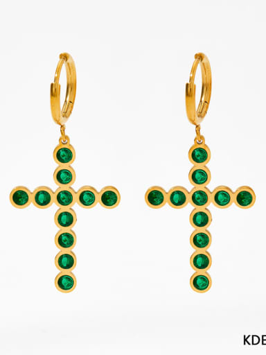 Gold green zircon KDE1273 Stainless steel Cubic Zirconia Cross Trend Stud Earring