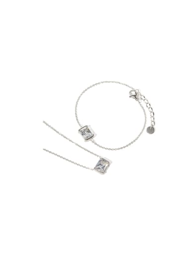 Dainty Geometric Stainless steel Cubic Zirconia Bracelet and Necklace Set