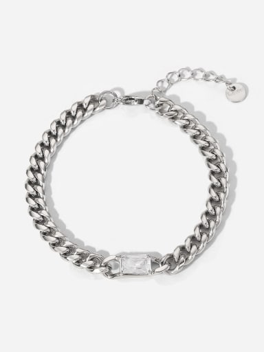 Stainless steel Glass Stone Hollow  Geometric  Chain Vintage Link Bracelet