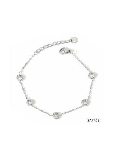 SAP407 Platinum +white Stainless steel Glass Stone Geometric Minimalist Link Bracelet