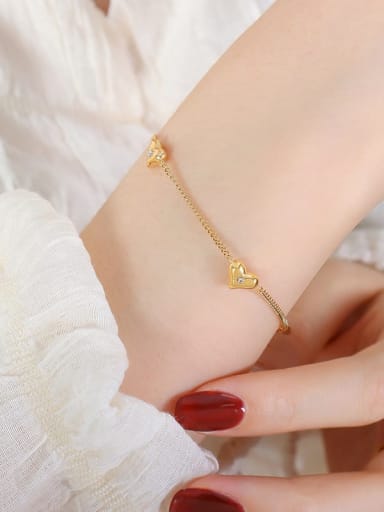 E423 Gold Bracelet 15 5cm Dainty Heart Titanium Steel Cubic Zirconia Earring Bracelet and Necklace Set