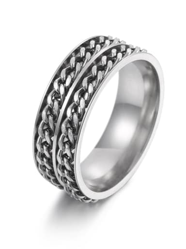 Steel Chain Steel  Chain Stainless steel Irregular Hip Hop Double Chain Turning Men's Ring