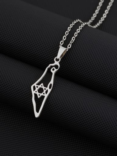 Steel colored necklace Titanium Steel Medallion Ethnic Map Of Israel Pendant Necklace