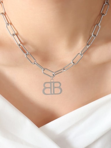 P813 Steel Necklace 42 5cm Trend Letter Titanium Steel Bracelet and Necklace Set