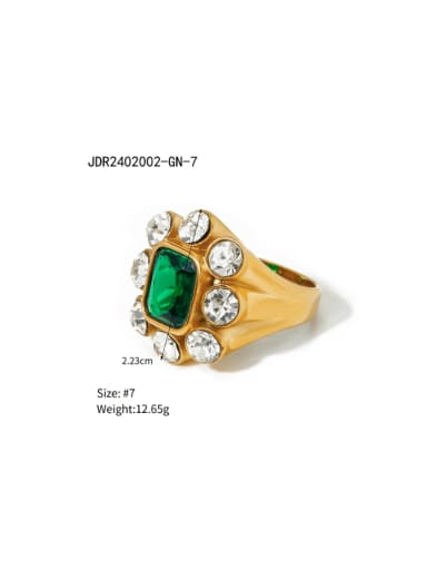 JDR2402002 GN Stainless steel Rhinestone Geometric Hip Hop Band Ring