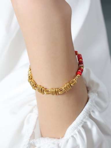 E497 Red Natural Stone Bracelet 18cm Bohemia Geometric Brass Natural Stone Bracelet and Necklace Set