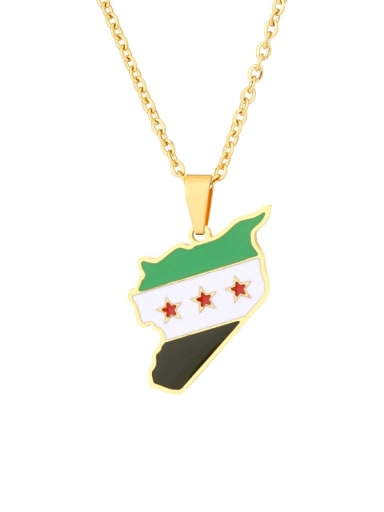 Stainless steel Enamel Medallion Ethnic Syria Map Pendant Necklace