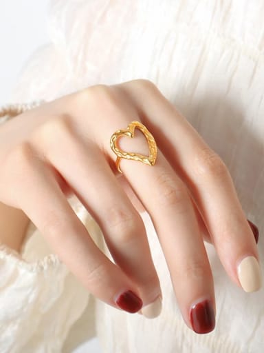 A474 Gold Ring Titanium Steel Heart Trend Band Ring