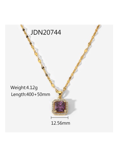 Stainless steel Cubic Zirconia Purple Square Dainty Necklace