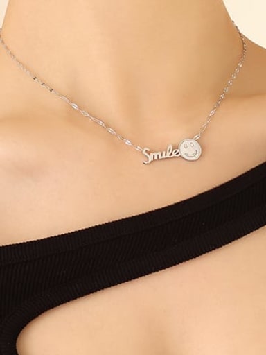 Titanium Steel Smiley Minimalist  Letter Pendant Necklace