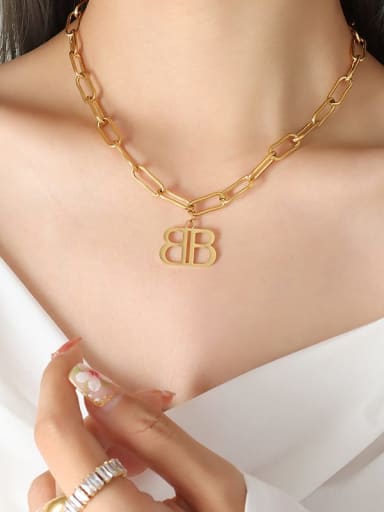 P813 gold necklace 42 5cm Trend Letter Titanium Steel Bracelet and Necklace Set