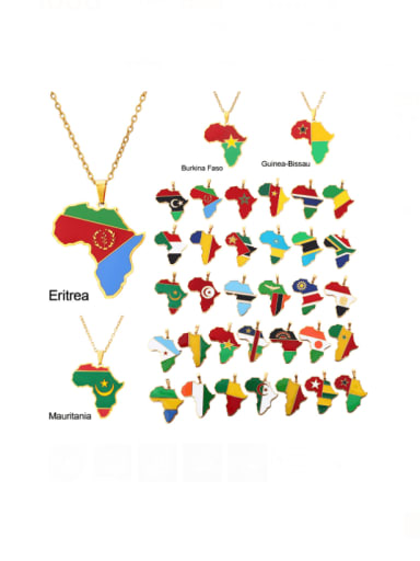Stainless steel Enamel Medallion EthnicSteel Drop Oil Africa Map Pendant Necklace