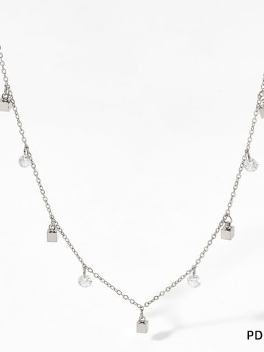 PDD027 Platinum Zircon White Stainless steel Cubic Zirconia Tassel Dainty Tassel Necklace