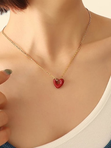 P208 gold necklace 42 +5cm Titanium Steel Vintage Heart  Enamel Earring and Necklace Set