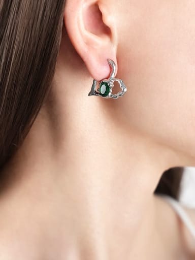 F829 Steel Green Zirconia Earrings Titanium Steel Rhinestone Geometric Dainty Stud Earring