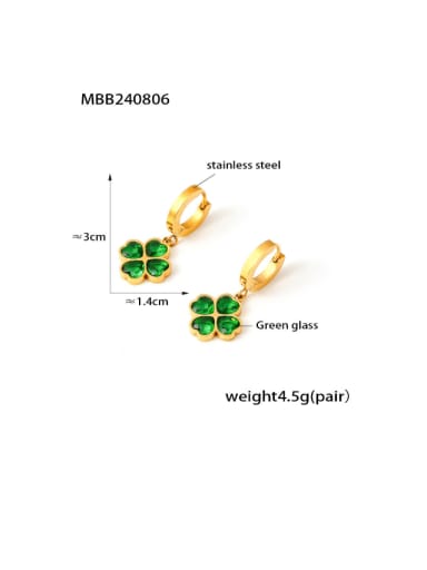 TXF077 emerald earrings Stainless steel Cubic Zirconia Minimalist Clover Ring Bracelet and Necklace Set