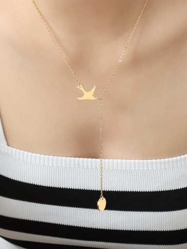 Gold necklace 50+ 5cm Titanium Steel Bird Minimalist Tassel Necklace