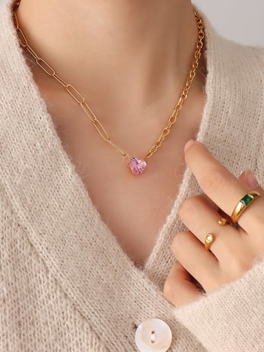 P175 gold necklace 40+ 5cm Titanium Steel Rhinestone Heart Minimalist Necklace