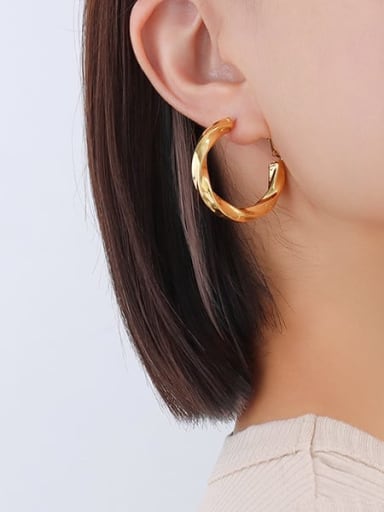 Gold C-shaped Earrings 3cm Titanium Steel Twisted C-shape Minimalist Hoop Earring