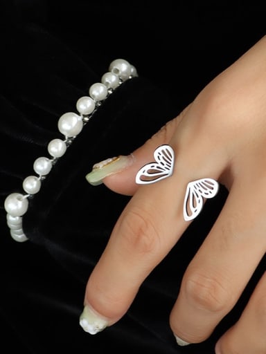 A221 steel color ring US 7 Titanium Steel Hollow Butterfly Minimalist Band Ring