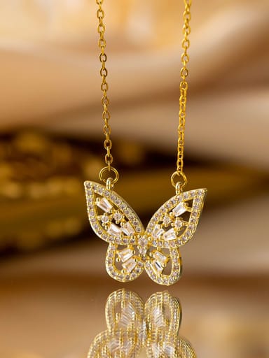YXL9136 gold Titanium Steel Cubic Zirconia Butterfly Minimalist Necklace