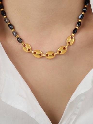 P399 meter agate necklace 43 +5cm Titanium Steel Natural Stone Geometric Hip Hop Necklace