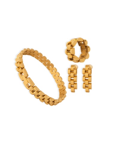 custom Titanium Steel Hip Hop Geometric Ring Bracelet and Necklace Set