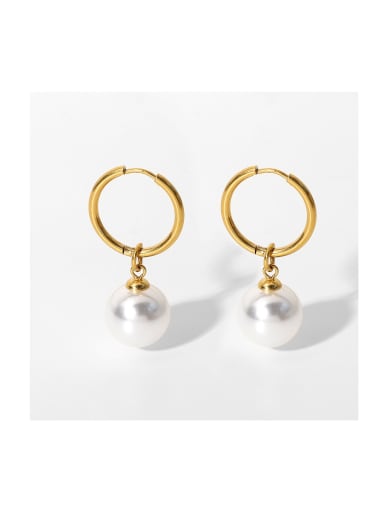 Stainless steel Imitation Pearl Ball Trend Huggie Earring