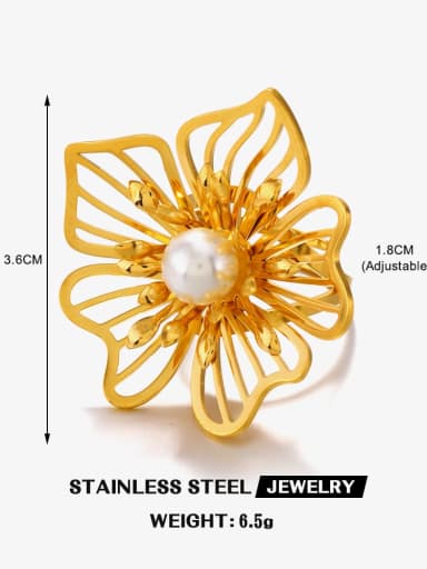 Fine polished flower ring in gold Stainless steel Freshwater Pearl Flower Trend Stud Earring
