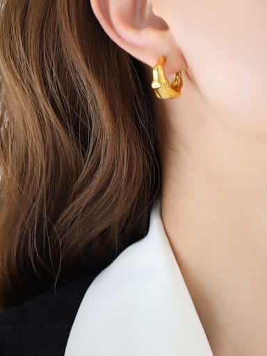 F731 Gold Earrings Brass Geometric Trend Hoop Earring