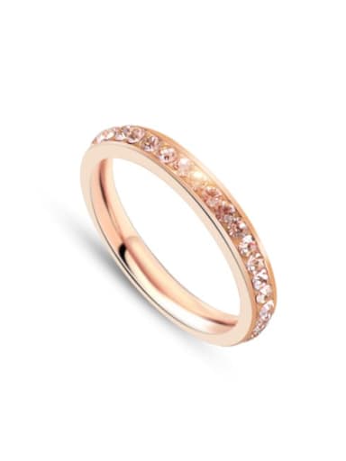 A137 rose gold Titanium 316L Stainless Steel Rhinestone Geometric Minimalist Band Ring with e-coated waterproof