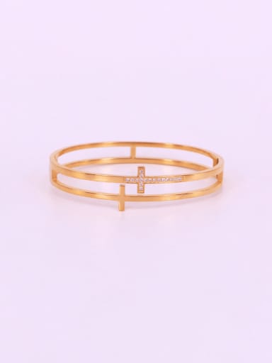 gold Titanium Steel Cubic Zirconia Cross Minimalist Set Bangle