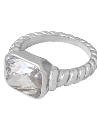 A504 Steel White Trinitite Ring No.6 Titanium Steel Glass Stone Geometric Hip Hop Band Ring