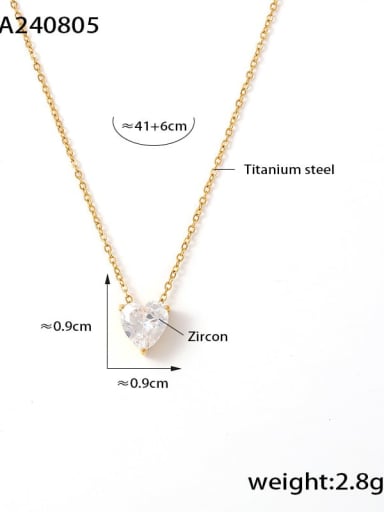 P527 Gold Titanium Steel Cubic Zirconia Heart Minimalist Necklace