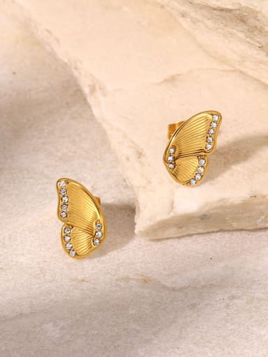 Stainless steel Rhinestone Butterfly Vintage Stud Earring