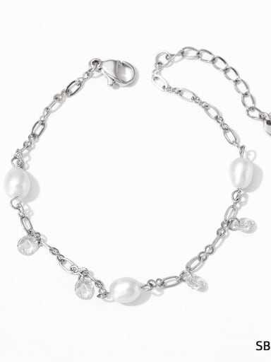 Geometric Trend Stainless steel Freshwater Pearl Anklet