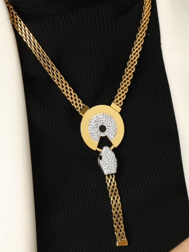 P392 Gold Necklace 45 +5cm Titanium Steel Rhinestone Hip Hop Geometric Earring Bracelet and Necklace Set