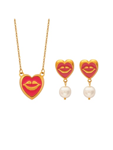 custom Brass Enamel  Heart Hip Hop Earring and Necklace Set