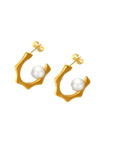F610 Gold Earrings Titanium Steel Imitation Pearl Geometric Minimalist Stud Earring