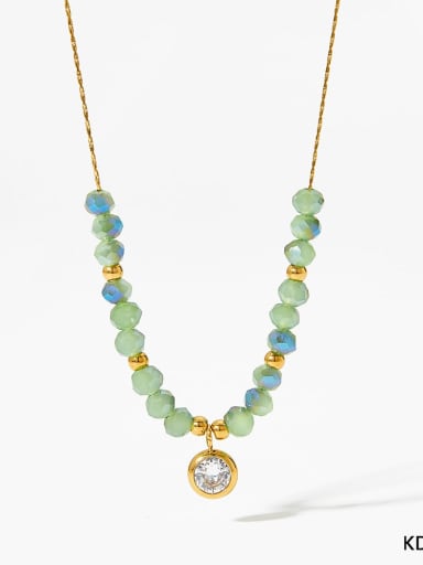 KDD086 Golden Green Stainless steel Crystal Geometric Dainty Beaded Necklace