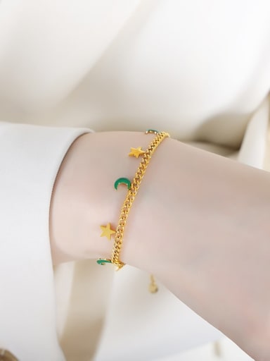 E434 Green Drop Oil Gold Bracelet 15 5cm Titanium Steel Enamel Trend Pentagram Bracelet and Necklace Set