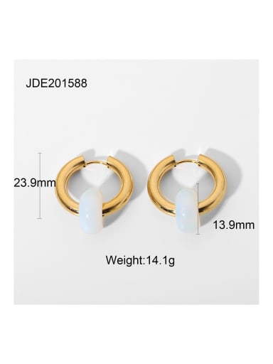 JDE201588 Stainless steel Green Geometric Colored stones Vintage Huggie Earring