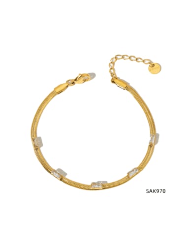 SAK970 Bracelet +White Stainless steel Glass Stone Geometric Minimalist Adjustable Bracelet