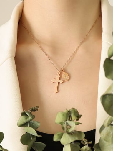 P685 rose gold necklace 40 +5cm Titanium Steel Vintage Cross  Pendant Necklace