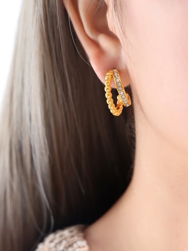 F868 Gold White Water Diamond Earrings Titanium Steel Cubic Zirconia Geometric Dainty Stud Earring